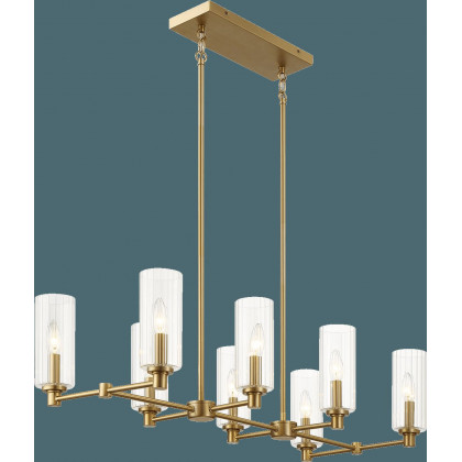 Ashcroft - Willow Eight Lights Island With Clear Ribbed Glass Pendant Lamp - Satin Brass