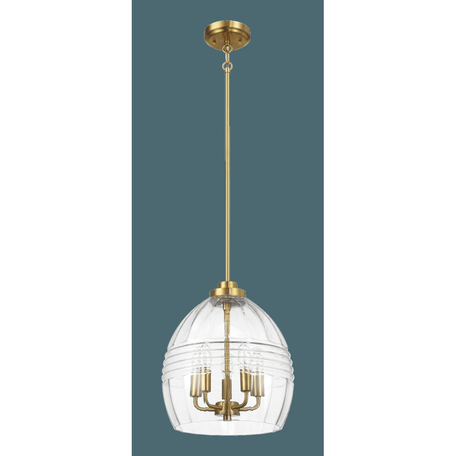 Ashcroft - Zen Five Pendant Chain Hanging Light with Clear Glass - Satin Brass