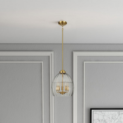 Ashcroft - Zen Five Pendant Chain Hanging Light with Clear Glass - Satin Brass