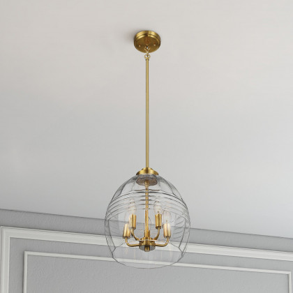 Ashcroft - Zen Five Pendant Chain Hanging Light with Clear Glass - Satin Brass