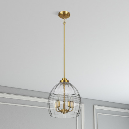 Ashcroft - Zen Five Pendant Chain Hanging Light with Clear Glass - Satin Brass
