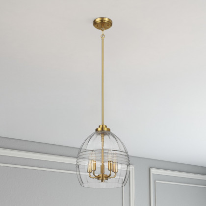 Ashcroft - Zen Five Pendant Chain Hanging Light with Clear Glass - Satin Brass
