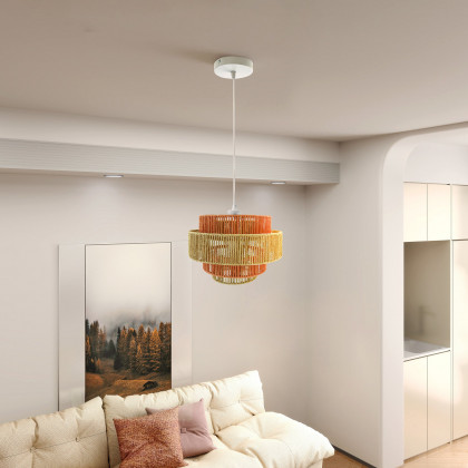 Ashcroft - Dorset Pendant Lamp in White and Natural/Terracotta
