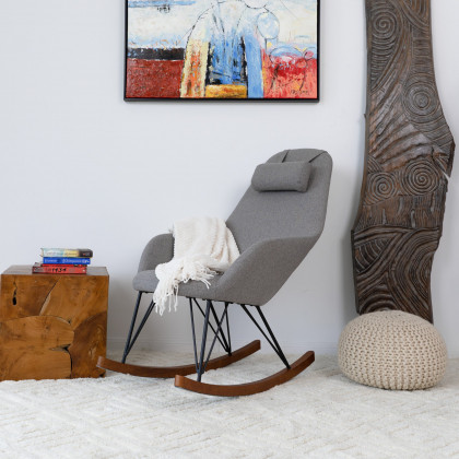 Ashcroft Chloe Mid-Century Modern Rocker Livingroom And Bedroom Chair - Gray