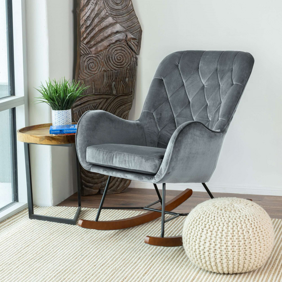 Ashcroft - Hannah Mid-Century Modern Rocking Chair in Dark Gray