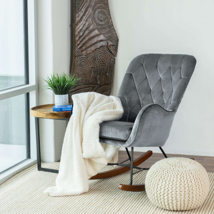 Ashcroft - Hannah Mid-Century Modern Rocking Chair in Dark Gray