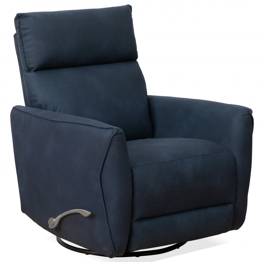 Ashcroft - Carson Swivel Glider Suede Recliner Chair - Midnight Blue