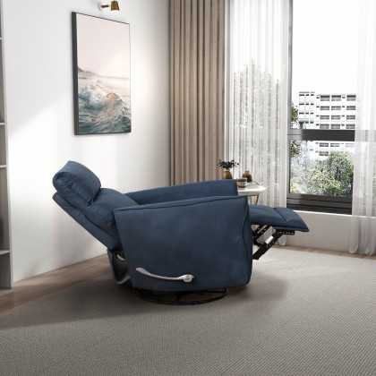 Ashcroft - Carson Swivel Glider Suede Recliner Chair - Midnight Blue
