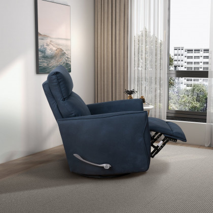 Ashcroft - Carson Swivel Glider Suede Recliner Chair - Midnight Blue