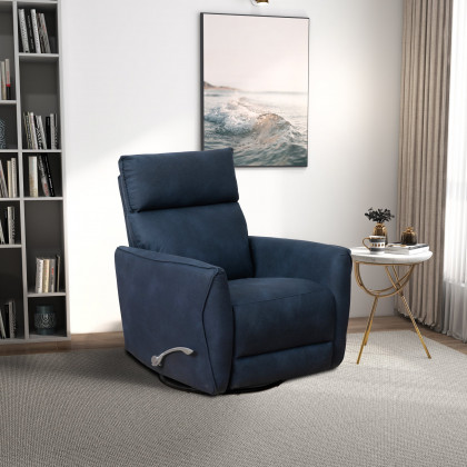 Ashcroft - Carson Swivel Glider Suede Recliner Chair - Midnight Blue