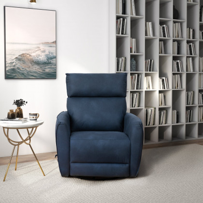 Ashcroft - Carson Swivel Glider Suede Recliner Chair - Midnight Blue
