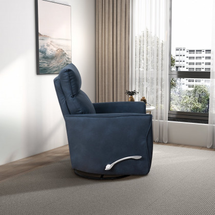 Ashcroft - Carson Swivel Glider Suede Recliner Chair - Midnight Blue