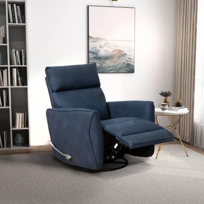Ashcroft - Carson Swivel Glider Suede Recliner Chair - Midnight Blue