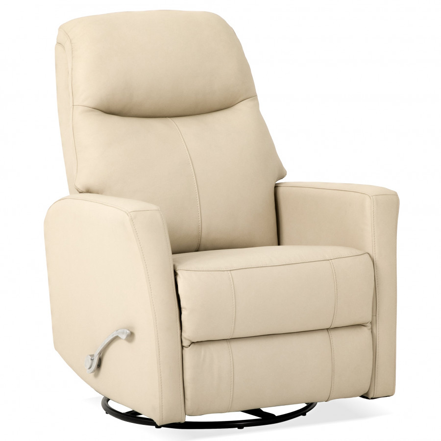 Ashcroft - Harlow Swivel Glider Leather Recliner Chair - Ivory