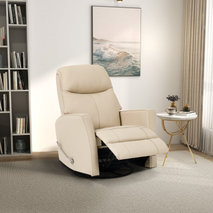 Ashcroft - Harlow Swivel Glider Leather Recliner Chair - Ivory