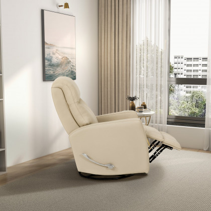 Ashcroft - Harlow Swivel Glider Leather Recliner Chair - Ivory
