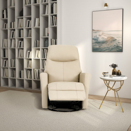 Ashcroft - Harlow Swivel Glider Leather Recliner Chair - Ivory