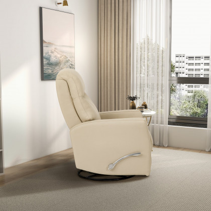 Ashcroft - Harlow Swivel Glider Leather Recliner Chair - Ivory