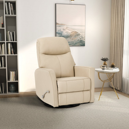 Ashcroft - Harlow Swivel Glider Leather Recliner Chair - Ivory