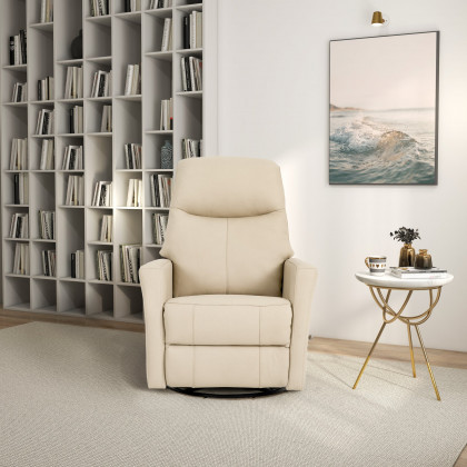 Ashcroft - Harlow Swivel Glider Leather Recliner Chair - Ivory