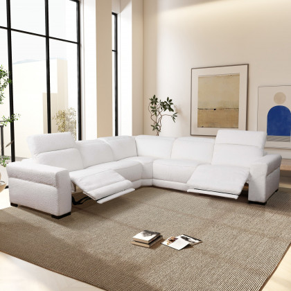 Ashcroft - Yohan Reclining Sectional Sofa - White Boucle
