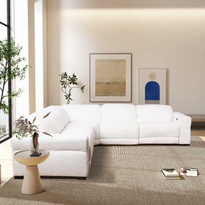 Ashcroft - Yohan Reclining Sectional Sofa - White Boucle