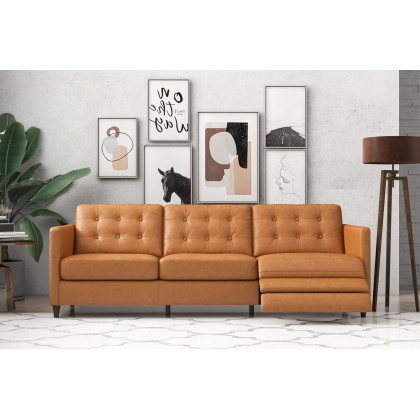 Ashcroft Christopher Leather Electric Reclining Sofa - Tan, Right Recliner