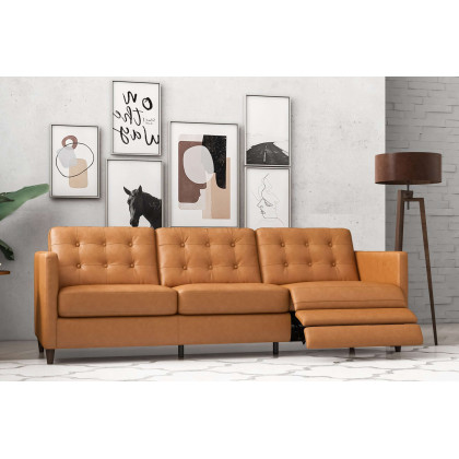 Ashcroft Christopher Leather Electric Reclining Sofa - Tan, Right Recliner