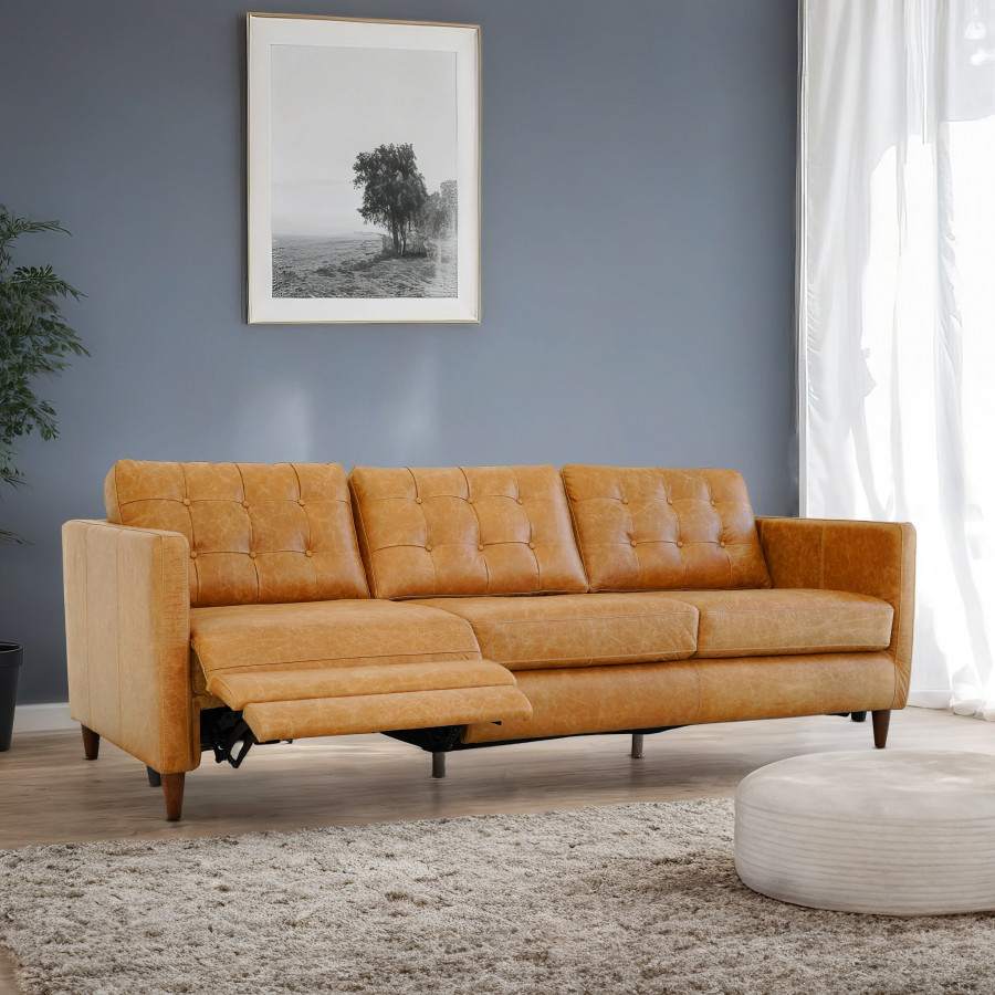 Ashcroft Christopher Tan Leather Electric Inclining Sofa - Left Facing