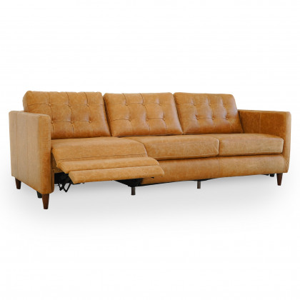 Ashcroft Christopher Tan Leather Electric Inclining Sofa - Left Facing