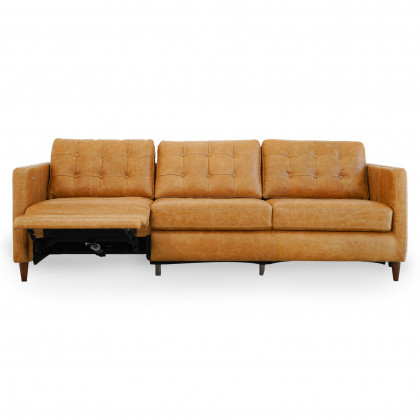 Ashcroft Christopher Tan Leather Electric Inclining Sofa - Left Facing