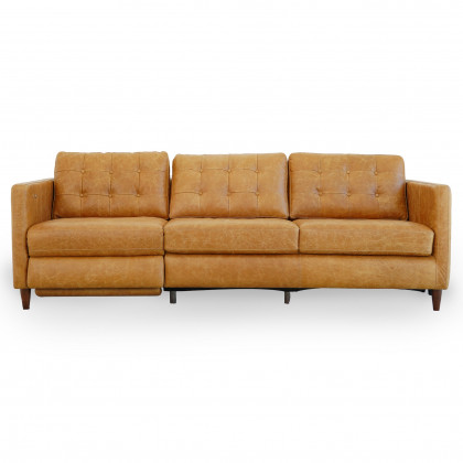 Ashcroft Christopher Tan Leather Electric Inclining Sofa - Left Facing
