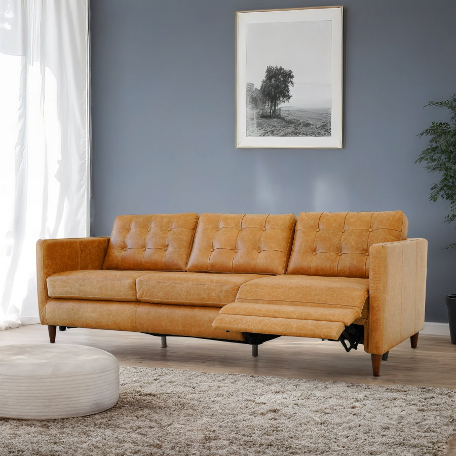 Ashcroft Christopher Tan Leather Electric Inclining Sofa - Right Facing