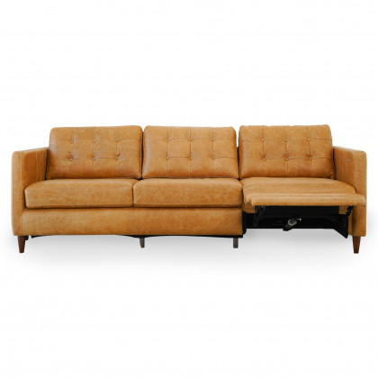 Ashcroft Christopher Tan Leather Electric Inclining Sofa - Right Facing