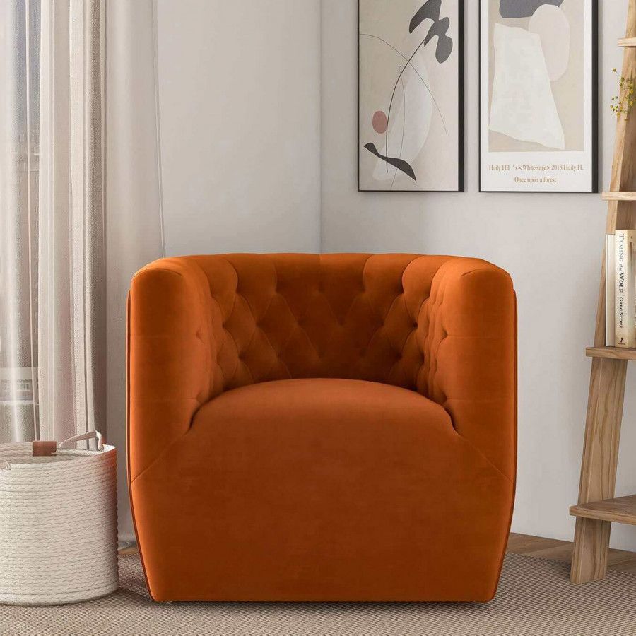 Ashcroft Delaney Velvet Swivel Chair - Burnt Orange