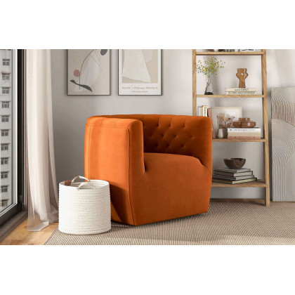 Ashcroft Delaney Velvet Swivel Chair - Burnt Orange