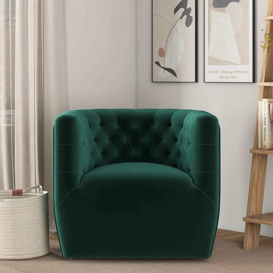 Ashcroft Delaney Velvet Swivel Chair - Green
