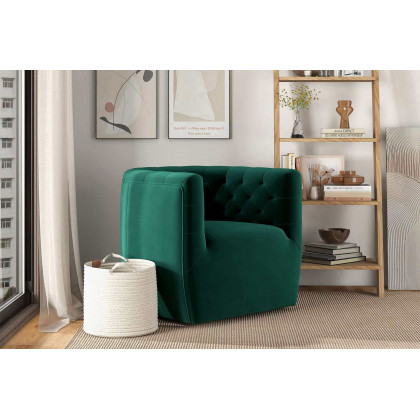 Ashcroft Delaney Velvet Swivel Chair - Green
