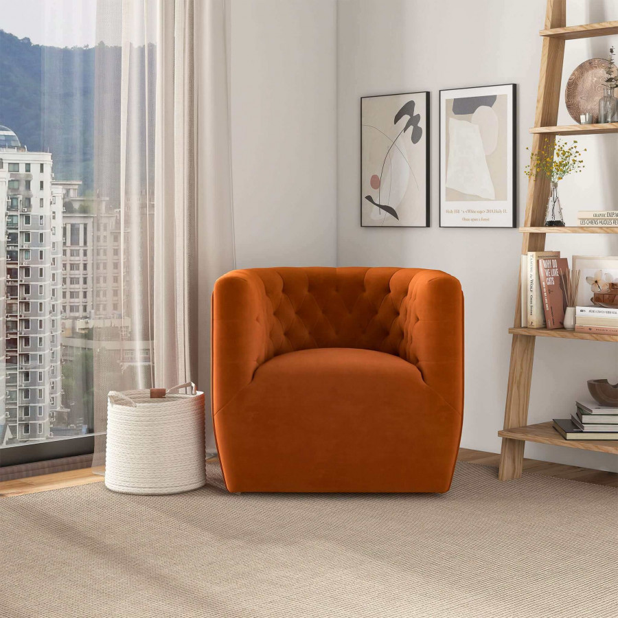 Ashcroft Delaney Swivel Chair - Burnt Orange Velvet