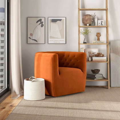 Ashcroft Delaney Swivel Chair - Burnt Orange Velvet