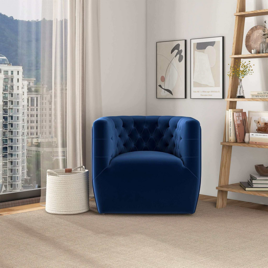 Ashcroft Delaney Swivel Chair - Dark Blue Velvet