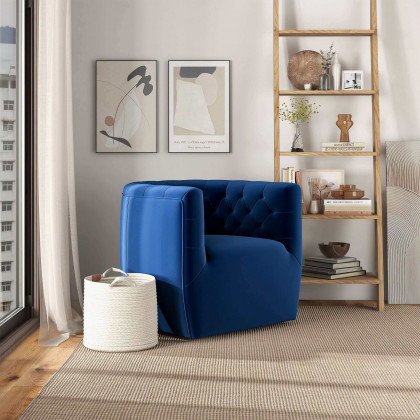 Ashcroft Delaney Swivel Chair - Dark Blue Velvet