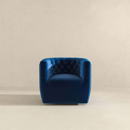 Ashcroft Delaney Swivel Chair - Dark Blue Velvet