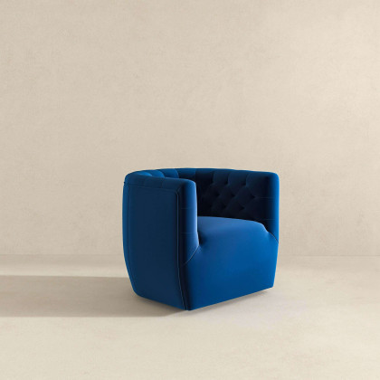 Ashcroft Delaney Swivel Chair - Dark Blue Velvet