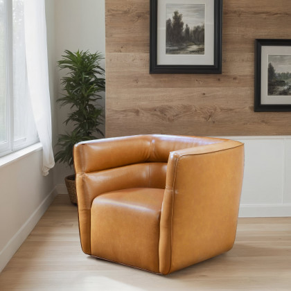 Ashcroft - Callan Swivel Chair - Vegan Tan Leather