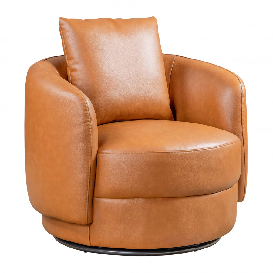 Ashcroft Dylan Lounge Swivel Chair - Cognac Leather