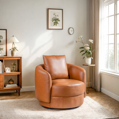 Ashcroft Dylan Lounge Swivel Chair - Cognac Leather