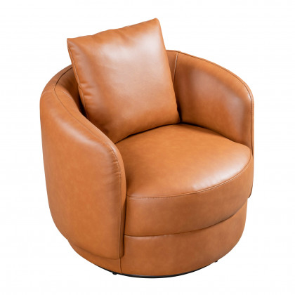 Ashcroft Dylan Lounge Swivel Chair - Cognac Leather