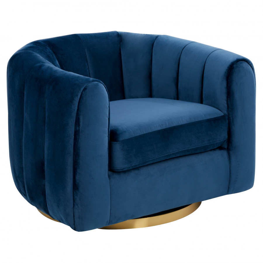 Ashcroft Cosey Velvet Swivel Chair – Navy Blue