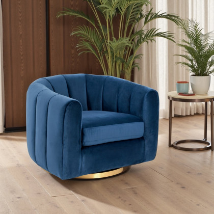 Ashcroft Cosey Velvet Swivel Chair – Navy Blue